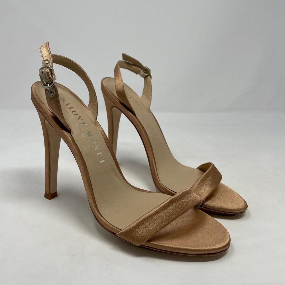 Salone Monet Sable Open Toe High Heel Satin Slingback Stiletto Heels Sandals NWT - Picture 4 of 12